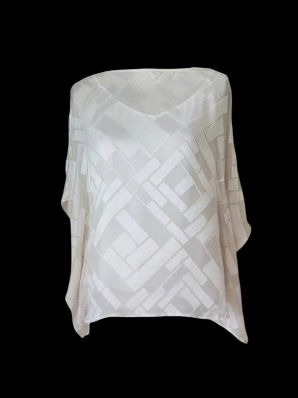 White House Black Market White Geometric Sheer Overlay, Kimino Sleeve Top/Blouse